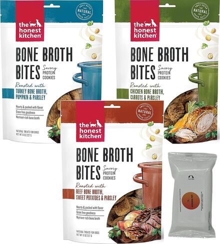 Aurora Pet Variety Pack (3) The Honest Kitchen Bone Broth Bites Dog Treats (1) Beef (1) Chicken (1) Turkey with AuroraPet Wipes in Saudi Arabia