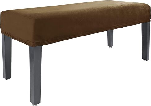 MikiUp Velvet Dining Room Bench Covers - Soft Stretch Spandex Washable Bench Slipcover, Removable Upholstered Bench Seat Protector for Living Room and Bedroom, Coffee in Kuwait