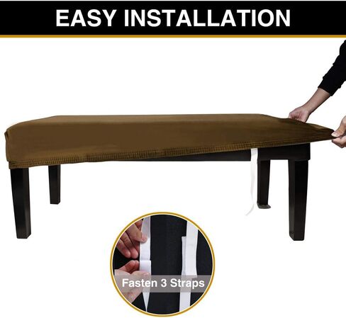 MikiUp Velvet Dining Room Bench Covers - Soft Stretch Spandex Washable Bench Slipcover, Removable Upholstered Bench Seat Protector for Living Room and Bedroom, Coffee in Kuwait