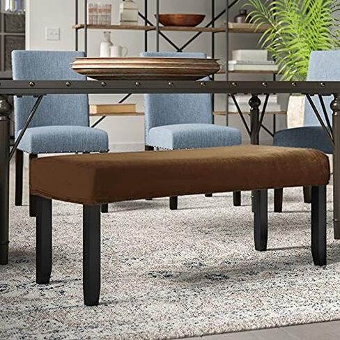 MikiUp Velvet Dining Room Bench Covers - Soft Stretch Spandex Washable Bench Slipcover, Removable Upholstered Bench Seat Protector for Living Room and Bedroom, Coffee in Kuwait