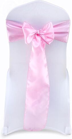 Chanruner White Satin Chair Sashes Ties Chair Ribbon Bows for Wedding Banquet Party (Light Pink, 50PCS) in Saudi Arabia