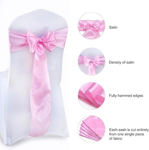 Chanruner White Satin Chair Sashes Ties Chair Ribbon Bows for Wedding Banquet Party (Light Pink, 50PCS) in Saudi Arabia