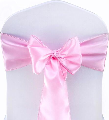 Chanruner White Satin Chair Sashes Ties Chair Ribbon Bows for Wedding Banquet Party (Light Pink, 50PCS) in Saudi Arabia