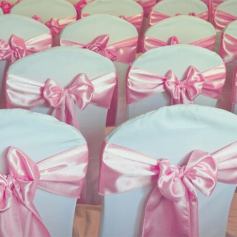 Chanruner White Satin Chair Sashes Ties Chair Ribbon Bows for Wedding Banquet Party (Light Pink, 50PCS) in Saudi Arabia
