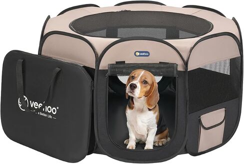 Veehoo Portable Puppy Playpen - Foldable Dog Playpen Indoor with Removable Zipper Top, Pop Up Outdoor Cat Playpen Pet Playpen with Carrying Case, Black in Kuwait