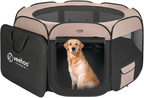 Veehoo Portable Puppy Playpen - Foldable Dog Playpen Indoor with Removable Zipper Top, Pop Up Outdoor Cat Playpen Pet Playpen with Carrying Case, Black in Kuwait