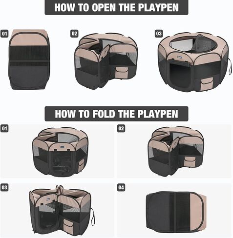 Veehoo Portable Puppy Playpen - Foldable Dog Playpen Indoor with Removable Zipper Top, Pop Up Outdoor Cat Playpen Pet Playpen with Carrying Case, Black in Kuwait