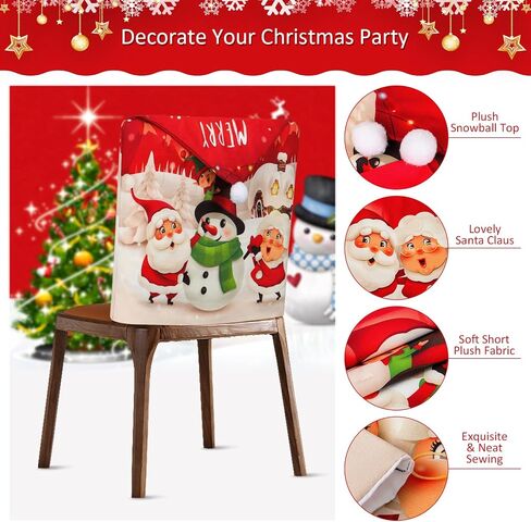 Christmas Chair Covers Set of 4 Merry Christmas Dining Room Chair Back Slipcovers Santa Claus Snowman Xmas Chair Covers for Christmas Holiday Home Decor in Kuwait