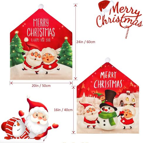 Christmas Chair Covers Set of 4 Merry Christmas Dining Room Chair Back Slipcovers Santa Claus Snowman Xmas Chair Covers for Christmas Holiday Home Decor in Kuwait