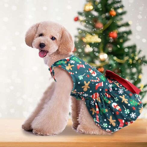DK177 Dogs Dresses Lightweight Velvet Christmas Pet Clothes, Puppy Dress Doggie Party Girl One Piece with Bowknot Cat Apparel Holiday Puppy Cat Costume New Year Gift for Small Medium Dogs (Green) in Kuwait