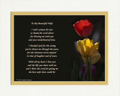 Wife Gift with "Thank You Prayer for Best Wife" Poem. Tulips Photo, 8x10 Double Matted. Special Wife Gift for Anniversary, Birthday, Christmas. Valentine's Day Gifts. in Saudi Arabia