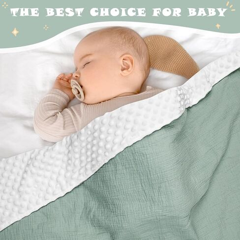 بطانيات أطفال من Hooyax Muslin، بطانية حضانة فائقة النعومة للأولاد والبنات، تصميم بطبقة مزدوجة، واجهة قطنية وظهر منقط، بطانيات دافئة لاستقبال القماط لحديثي الولادة، 30 بوصة × 40 بوصة أخضر in Kuwait