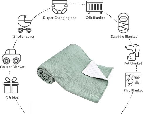 بطانيات أطفال من Hooyax Muslin، بطانية حضانة فائقة النعومة للأولاد والبنات، تصميم بطبقة مزدوجة، واجهة قطنية وظهر منقط، بطانيات دافئة لاستقبال القماط لحديثي الولادة، 30 بوصة × 40 بوصة أخضر in Kuwait