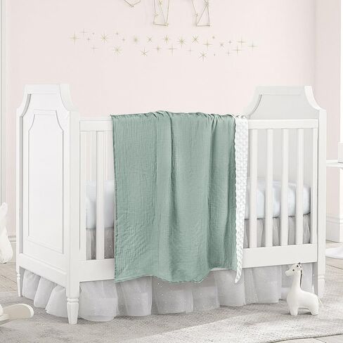 بطانيات أطفال من Hooyax Muslin، بطانية حضانة فائقة النعومة للأولاد والبنات، تصميم بطبقة مزدوجة، واجهة قطنية وظهر منقط، بطانيات دافئة لاستقبال القماط لحديثي الولادة، 30 بوصة × 40 بوصة أخضر in Kuwait