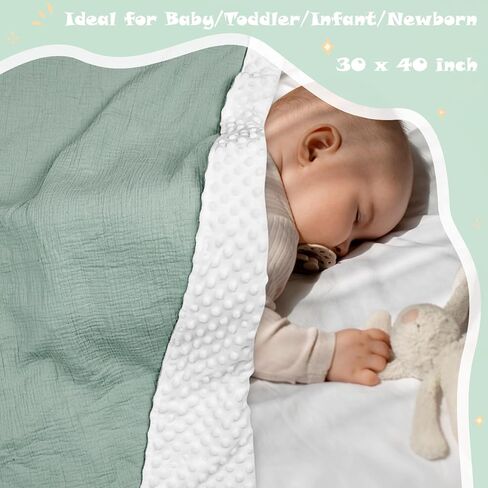بطانيات أطفال من Hooyax Muslin، بطانية حضانة فائقة النعومة للأولاد والبنات، تصميم بطبقة مزدوجة، واجهة قطنية وظهر منقط، بطانيات دافئة لاستقبال القماط لحديثي الولادة، 30 بوصة × 40 بوصة أخضر in Kuwait