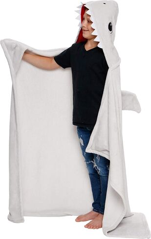 بطانية بغطاء للرأس يمكن ارتداؤها من Silver Lilly Shark - عباءة من الصوف الناعم على شكل حيوانات ملفوفة حول الملابس، عباءة بطانية للأطفال in Kuwait