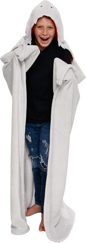 بطانية بغطاء للرأس يمكن ارتداؤها من Silver Lilly Shark - عباءة من الصوف الناعم على شكل حيوانات ملفوفة حول الملابس، عباءة بطانية للأطفال in Kuwait