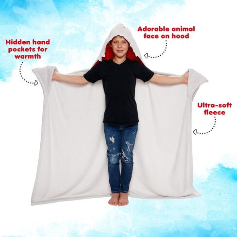 بطانية بغطاء للرأس يمكن ارتداؤها من Silver Lilly Shark - عباءة من الصوف الناعم على شكل حيوانات ملفوفة حول الملابس، عباءة بطانية للأطفال in Kuwait