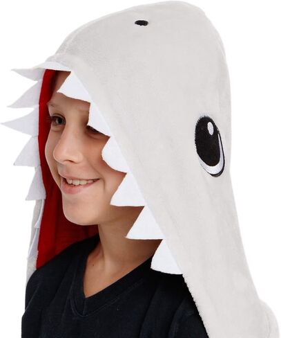 بطانية بغطاء للرأس يمكن ارتداؤها من Silver Lilly Shark - عباءة من الصوف الناعم على شكل حيوانات ملفوفة حول الملابس، عباءة بطانية للأطفال in Kuwait