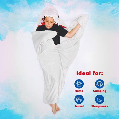 بطانية بغطاء للرأس يمكن ارتداؤها من Silver Lilly Shark - عباءة من الصوف الناعم على شكل حيوانات ملفوفة حول الملابس، عباءة بطانية للأطفال in Kuwait