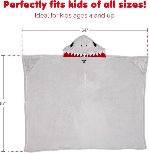 بطانية بغطاء للرأس يمكن ارتداؤها من Silver Lilly Shark - عباءة من الصوف الناعم على شكل حيوانات ملفوفة حول الملابس، عباءة بطانية للأطفال in Kuwait