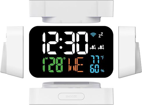 JXJHOVV Digital Clock Alarm Clock WiFi Clock with Temperature Humidity,Calendar,Week,Accurate time,Snooze,12/24 H,Clock for Living Room,Office,Adults,4 Level of Brightness,Bedroom Clock White in Saudi Arabia