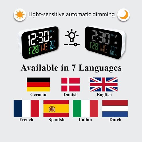 JXJHOVV Digital Clock Alarm Clock WiFi Clock with Temperature Humidity,Calendar,Week,Accurate time,Snooze,12/24 H,Clock for Living Room,Office,Adults,4 Level of Brightness,Bedroom Clock White in Saudi Arabia