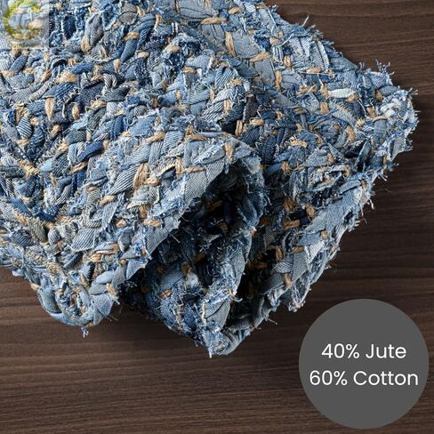 سجادة منطقة مريحة من قماش الجوت الدنيم المضفر مقاس 3x5 قدم - سجادة منسوجة يدويًا لبيت المزرعة - سجادة مضادة للانزلاق لغرفة النوم وغرفة المعيشة والمطبخ والمدخل والمدخل - سجادة منطقة مضفرة من قماش الدنيم الجوت in Kuwait