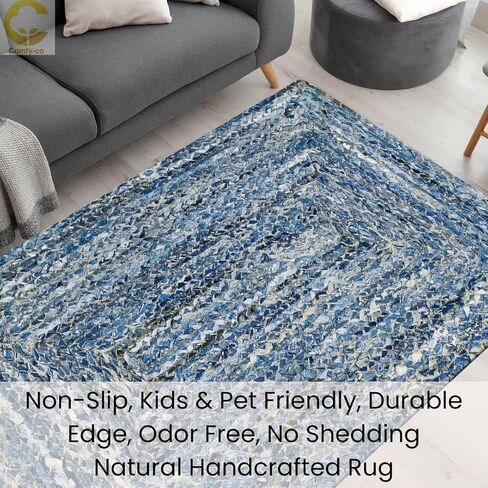 سجادة منطقة مريحة من قماش الجوت الدنيم المضفر مقاس 3x5 قدم - سجادة منسوجة يدويًا لبيت المزرعة - سجادة مضادة للانزلاق لغرفة النوم وغرفة المعيشة والمطبخ والمدخل والمدخل - سجادة منطقة مضفرة من قماش الدنيم الجوت in Kuwait