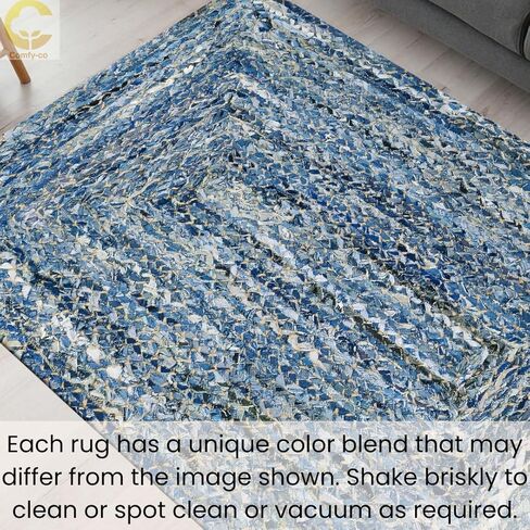 سجادة منطقة مريحة من قماش الجوت الدنيم المضفر مقاس 3x5 قدم - سجادة منسوجة يدويًا لبيت المزرعة - سجادة مضادة للانزلاق لغرفة النوم وغرفة المعيشة والمطبخ والمدخل والمدخل - سجادة منطقة مضفرة من قماش الدنيم الجوت in Kuwait