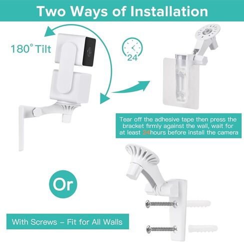 2 حزمة لاصقة على الحائط متوافقة مع Wyze Cam Pan V3، 180 درجة إمالة قابلة للتعديل بدون حفر سقف داخلي/خارجي، تركيب بطريقتين، عصا VHB قوية للغاية على أو مسامير in Kuwait