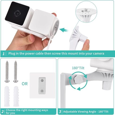 2 حزمة لاصقة على الحائط متوافقة مع Wyze Cam Pan V3، 180 درجة إمالة قابلة للتعديل بدون حفر سقف داخلي/خارجي، تركيب بطريقتين، عصا VHB قوية للغاية على أو مسامير in Kuwait