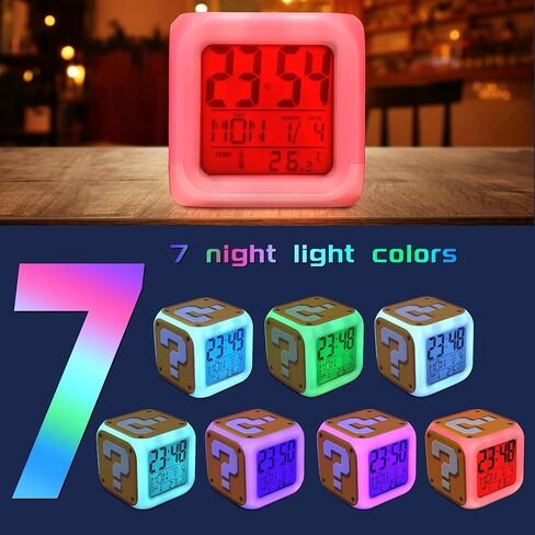 Super Bros Alarm for Kids - Mini LED Anime Alarm Clock - 7 Colorful Change, Time,Temperature, Date Alarm Clock for Kids Bedroom Decor in Kuwait