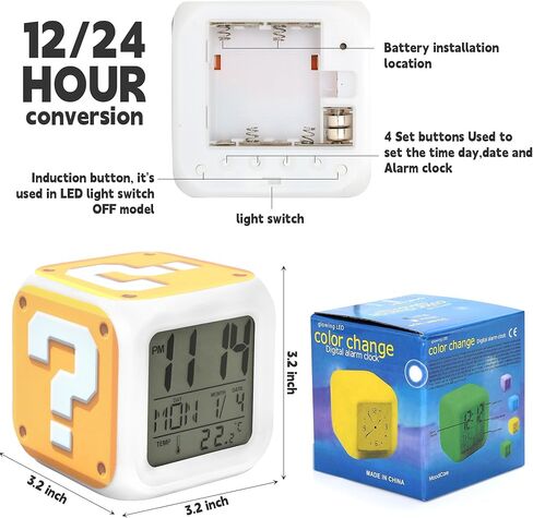 Super Bros Alarm for Kids - Mini LED Anime Alarm Clock - 7 Colorful Change, Time,Temperature, Date Alarm Clock for Kids Bedroom Decor in Kuwait