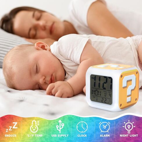 Super Bros Alarm for Kids - Mini LED Anime Alarm Clock - 7 Colorful Change, Time,Temperature, Date Alarm Clock for Kids Bedroom Decor in Kuwait