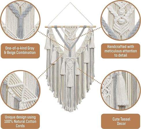 لوحة فنية جدارية من فاشيون ستورم بوهو مكرامية للتعليق على الحائط (عاجي ورمادي) in Kuwait