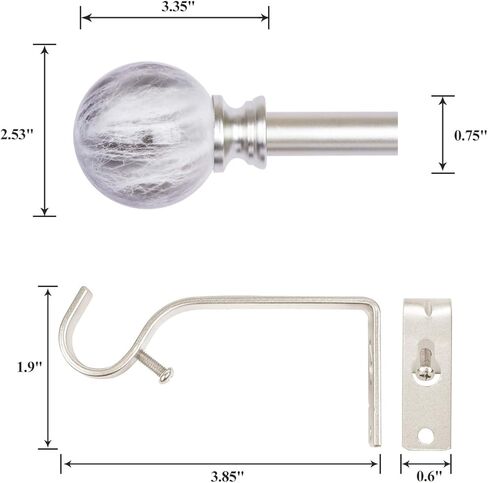 Marble Ball Appearance Finials Curtain Rod Set, Plastic ends, 28 to 48 Inch，3/4-inch Diameter Telescoping Drapery Curtain Rod， Brown in Kuwait