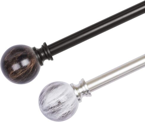 Marble Ball Appearance Finials Curtain Rod Set, Plastic ends, 28 to 48 Inch，3/4-inch Diameter Telescoping Drapery Curtain Rod， Brown in Kuwait