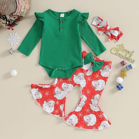 Ledy Champswiin Newborn Baby Girl Christmas Outfits 3 6 12 18 Months Romper + Bell-bottoms + Headband Infant Girl Clothes Set in Saudi Arabia