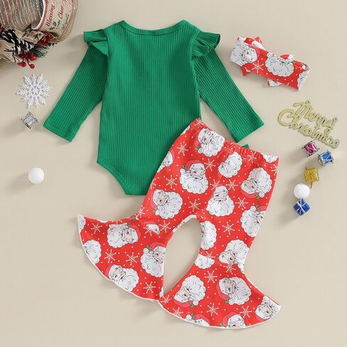 Ledy Champswiin Newborn Baby Girl Christmas Outfits 3 6 12 18 Months Romper + Bell-bottoms + Headband Infant Girl Clothes Set in Saudi Arabia