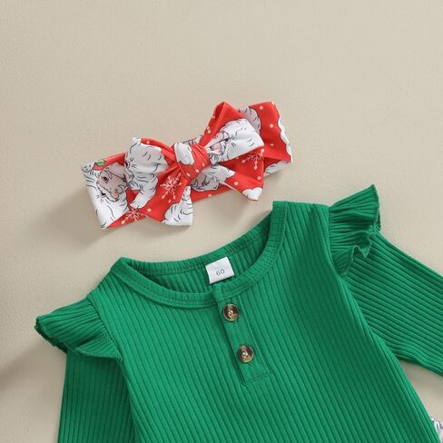 Ledy Champswiin Newborn Baby Girl Christmas Outfits 3 6 12 18 Months Romper + Bell-bottoms + Headband Infant Girl Clothes Set in Saudi Arabia