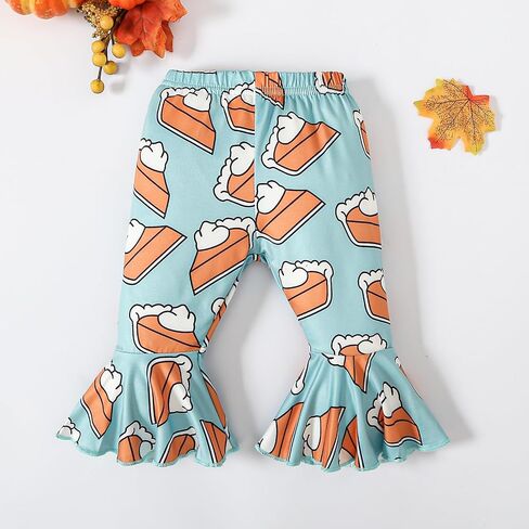 Baby Girl Thanksgiving Outfit Pumpkin Pie Romper+Flare Pants Newborn Girl Turkey Day Clothes 0-18 Months in Saudi Arabia