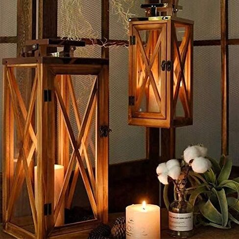 XRKITE Wooden Candle Lantern Decorative, Patio Decor with Stainless Top and Glass, Hurricane Lantern Holder Decor for Indoor Outdoor, Home, Garden, Wedding in Saudi Arabia