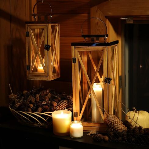 XRKITE Wooden Candle Lantern Decorative, Patio Decor with Stainless Top and Glass, Hurricane Lantern Holder Decor for Indoor Outdoor, Home, Garden, Wedding in Saudi Arabia