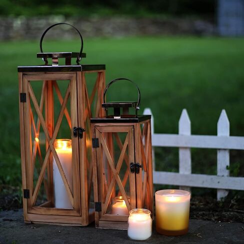 XRKITE Wooden Candle Lantern Decorative, Patio Decor with Stainless Top and Glass, Hurricane Lantern Holder Decor for Indoor Outdoor, Home, Garden, Wedding in Saudi Arabia