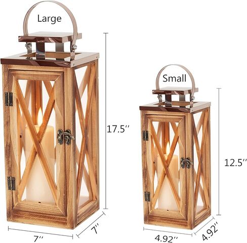 XRKITE Wooden Candle Lantern Decorative, Patio Decor with Stainless Top and Glass, Hurricane Lantern Holder Decor for Indoor Outdoor, Home, Garden, Wedding in Saudi Arabia