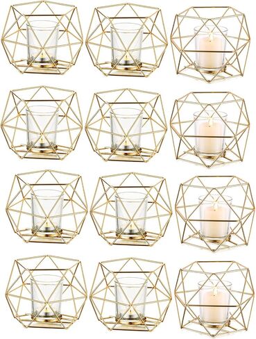 Hewory Geometric Tealight Candle Holders Gold, Modern Metal Geo Wedding Centerpieces for Table, Votive Candle Stand Accent for Tea Light for Home Shelf Mantel Christmas Birthday Party Decor, 2pcs in Saudi Arabia