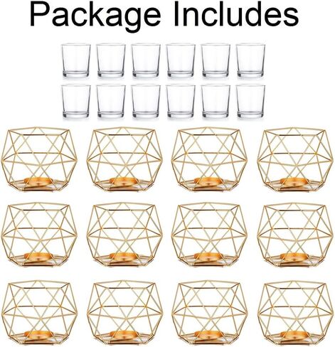Hewory Geometric Tealight Candle Holders Gold, Modern Metal Geo Wedding Centerpieces for Table, Votive Candle Stand Accent for Tea Light for Home Shelf Mantel Christmas Birthday Party Decor, 2pcs in Saudi Arabia