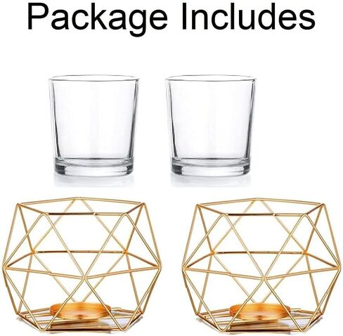 Hewory Geometric Tealight Candle Holders Gold, Modern Metal Geo Wedding Centerpieces for Table, Votive Candle Stand Accent for Tea Light for Home Shelf Mantel Christmas Birthday Party Decor, 2pcs in Saudi Arabia