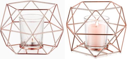 Hewory Geometric Tealight Candle Holders Gold, Modern Metal Geo Wedding Centerpieces for Table, Votive Candle Stand Accent for Tea Light for Home Shelf Mantel Christmas Birthday Party Decor, 2pcs in Saudi Arabia
